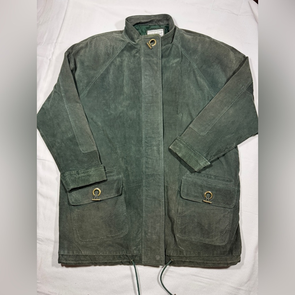 August Max Woman Green Leather Jacket Womens Medium Utility Coat Lined